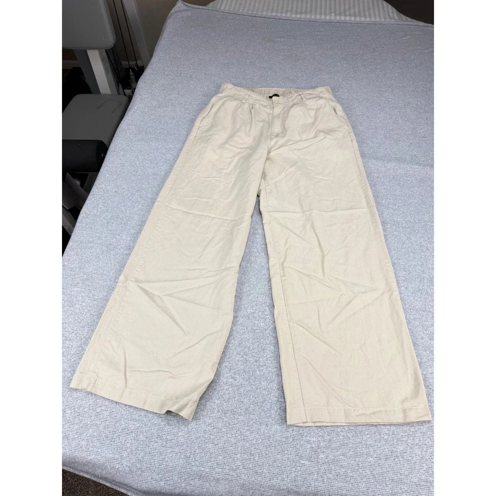 Quince Drapey Twill Pleated Trouser Oatmilk Beige Wide Leg Pants 8